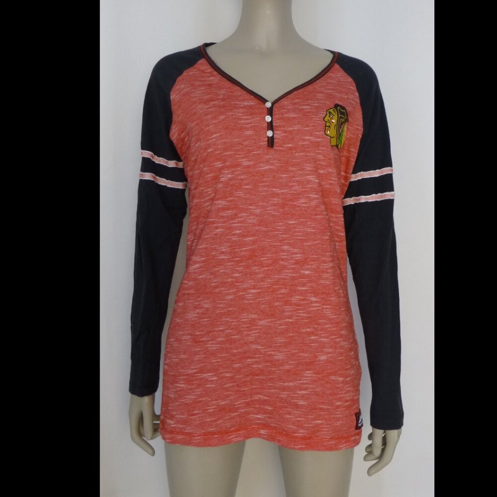 NHL Chicago Hockey Blackhawks Long Sleeve, V-Neck Top (Tiny Pin-Hole at Front)